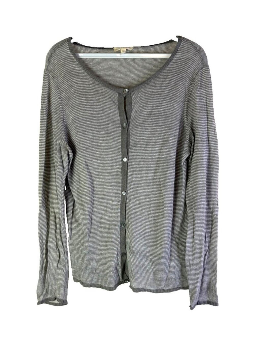 Eileen Fisher Cardigan Sweater Linen Micro Stripe Coastal Lagenloo